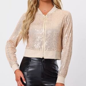 NWT Alegria K Sequin Bomber Jacket - Apricot Color Size XS